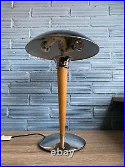 Vintage 1980's Art Deco Style Lamp Table Atomic Design Mushroom Metal Chrome