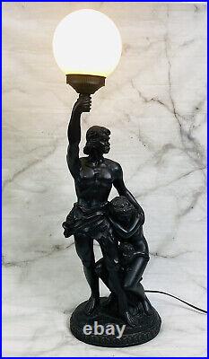 Vintage 1993 Crosa Art Nouveau Style Lamp Man Woman Child