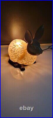 Vintage 1996 Tin Chi Brass And Pinkish Art Glass Rabbit Lamp Andrea By Sadek