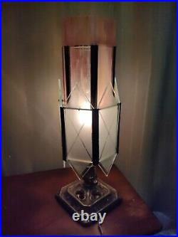 Vintage 2 Pink Slag Glass Panel Lamp Tiffany Art Nouveau Victorian Gothic Style