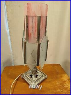 Vintage 2 Pink Slag Glass Panel Lamp Tiffany Art Nouveau Victorian Gothic Style