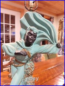 Vintage 50s Turquoise Chalkware Novelty MCM Lamp Figural Dancer