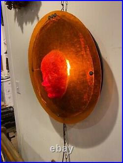 Vintage 60s 70s wall art lamp molded face trippy groovy unique orange