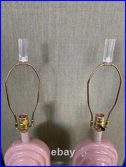 Vintage 80's 90's Art Deco Style Pink Ceramic Lamp On Lucite Base A Pair