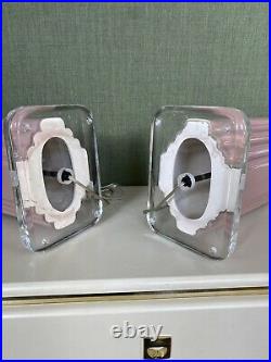 Vintage 80's 90's Art Deco Style Pink Ceramic Lamp On Lucite Base A Pair