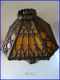 Vintage 8 Panel Slag Glass Lamp