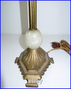 Vintage ART DECO Brass with Alabaster TABLE LAMP Cord Replaced