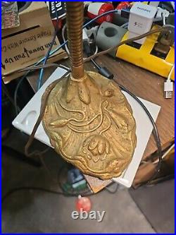 Vintage ART NOUVEAU Metal Gooseneck Lamp Water Lily Lotus Pads