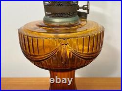 Vintage Aladdin Model 23 Kerosene Lamp Amber Glass withOriginal Shade, 24 1/2 T