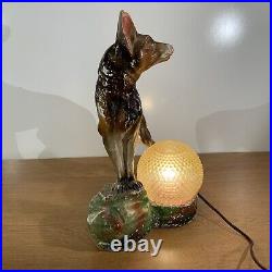 Vintage Antique Art Deco Chalkware German Shepard TV Lamp Dog Rin Tin Tin