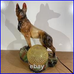 Vintage Antique Art Deco Chalkware German Shepard TV Lamp Dog Rin Tin Tin