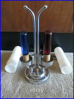 Vintage Antique Art Deco Chrome & Bullet Tube Torpedo Glass Shades Table Lamp