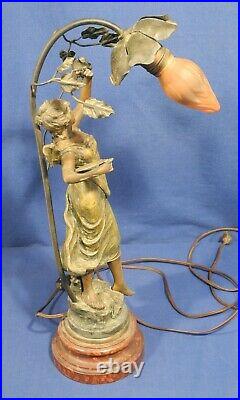 Vintage Antique Art Nouveau Figural Lamp Victorian Lady Newel Post Working