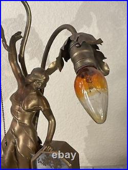 Vintage Antique French Art Nouveau Spelter Metal Figure Woman Lady Lamp Mirror