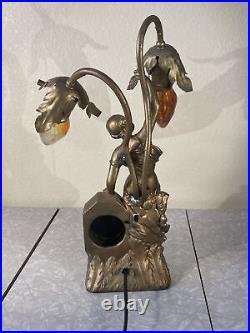 Vintage Antique French Art Nouveau Spelter Metal Figure Woman Lady Lamp Mirror