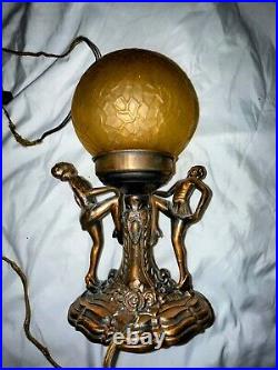 Vintage Antique Metal Figural 11 Art Deco Lamp Dancing Ladies