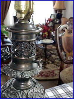 Vintage/ Antique Solid Bronze Heavy Table Lamp Engraved Large Works Great Piece