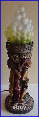 Vintage Art Deco 17.5 Chalkware Cherub Angel Lamp Grape Cluster Glass Shade