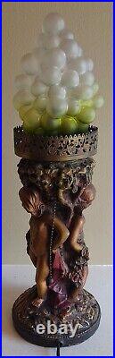 Vintage Art Deco 17.5 Chalkware Cherub Angel Lamp Grape Cluster Glass Shade