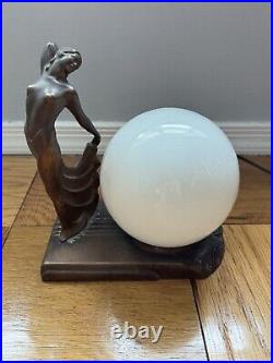 Vintage Art Deco 1920's-30's Dancer Gown Girl Lamp With Globe