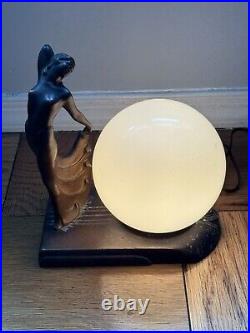Vintage Art Deco 1920's-30's Dancer Gown Girl Lamp With Globe