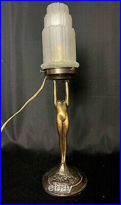 Vintage Art Deco 1980's Sarsaparilla Lamp Standing Nude Woman Blue Sconce Works