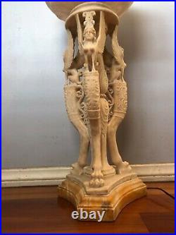 Vintage Art Deco Alabaster Carved 3 Greeks Sphinx Figures Table Lamp 29