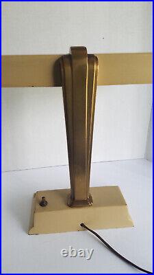 Vintage Art Deco Bankers Lamp Good Working Condition Beige & Bronze Color