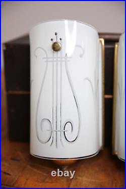 Vintage Art Deco Brass & Glass Light Fixture Wall Sconces Lamp musical harp