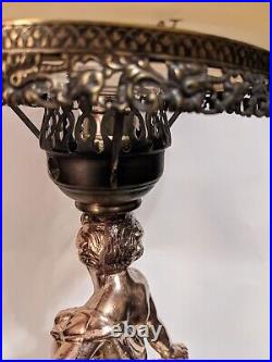 Vintage Art Deco Bronze Neo Classical Cherub Hurricane Lamp 27 Tall