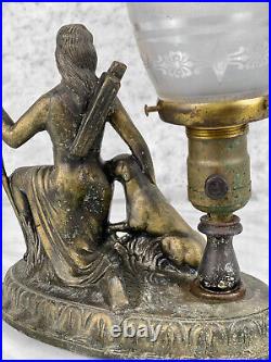 Vintage Art Deco Cast Metal Figural Artemis with Hunting Dog TV Table Lamp