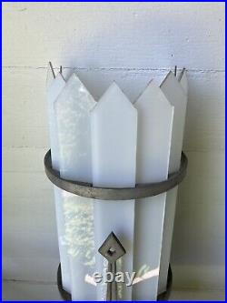 Vintage Art Deco Cooperstown Theater Light Fixture White Glass Slat Wall Sconce