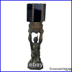 Vintage Art Deco Figural Flapper Women Slag Glass Table Lamp