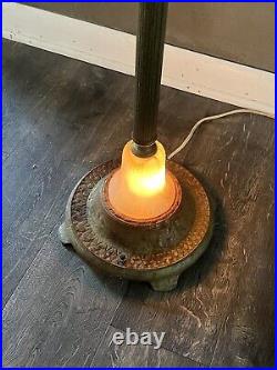 Vintage Art Deco Floor Lamp 2 Tier Fiberglass Shade & Slag Glass Light