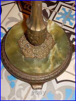 Vintage Art Deco Floor Lamp Brass Metal Jadite Works Well