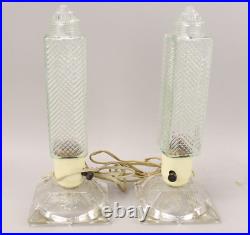 Vintage Art Deco Glass Skyscaper Lamp Lot 12 Table & Bed Raised Chevron Working