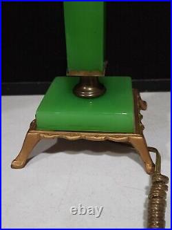 Vintage Art Deco Green Glass Jadeite Iron Base Boudoir Table Lamp Rewired #766