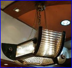 Vintage Art Deco Hanging Ship Brass & Glass Rod Ceiling 6 Light Chandelier Lamp