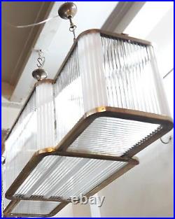 Vintage Art Deco Hanging Ship Glass Rod Ceiling Fixture 7 Light Chandelier Lamp