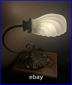 Vintage Art Deco L&L WMC Table Lamp Light Frosted Shade Seashell Sea Shell Clam