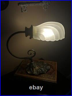 Vintage Art Deco L&L WMC Table Lamp Light Frosted Shade Seashell Sea Shell Clam