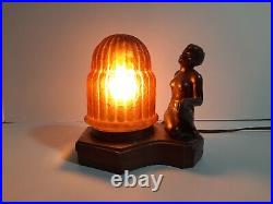 Vintage Art Deco Lady Lamp 1930's Nude Amber Globe