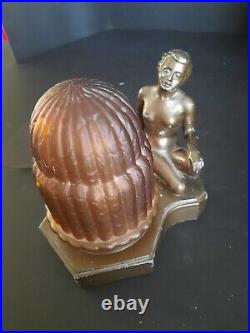 Vintage Art Deco Lady Lamp 1930's Nude Amber Globe