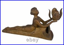 Vintage Art Deco Lamp Lady Nymph Laying Down Lamp Body Bronze