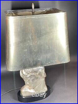 Vintage Art Deco Lamp Silver Sculptural Bust Young Man Wood Base w Mylar Shade