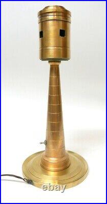 Vintage Art Deco Lighthouse Solid Brass Lamp Nautical 18.5 Tall Engraved 1948