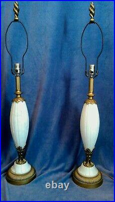 Vintage Art Deco Matching Pair of Marble Alabaster Table Lamps Hollywood Regency