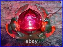 Vintage Art Deco Metal Ruby Red Globe Lamp Eagles Birds
