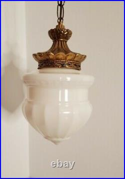 Vintage Art Deco Milk Glass Hanging Light Victorian School House