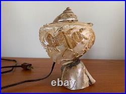 Vintage Art Deco Nautilus type Seashell Sea Shell Carved Cameo Lamp with Horses